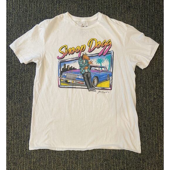 Joe Cool Mens Snoop Dogg Tan Multicolored Graphic Short Sleeve Shirt Size Large - Picture 1 of 4